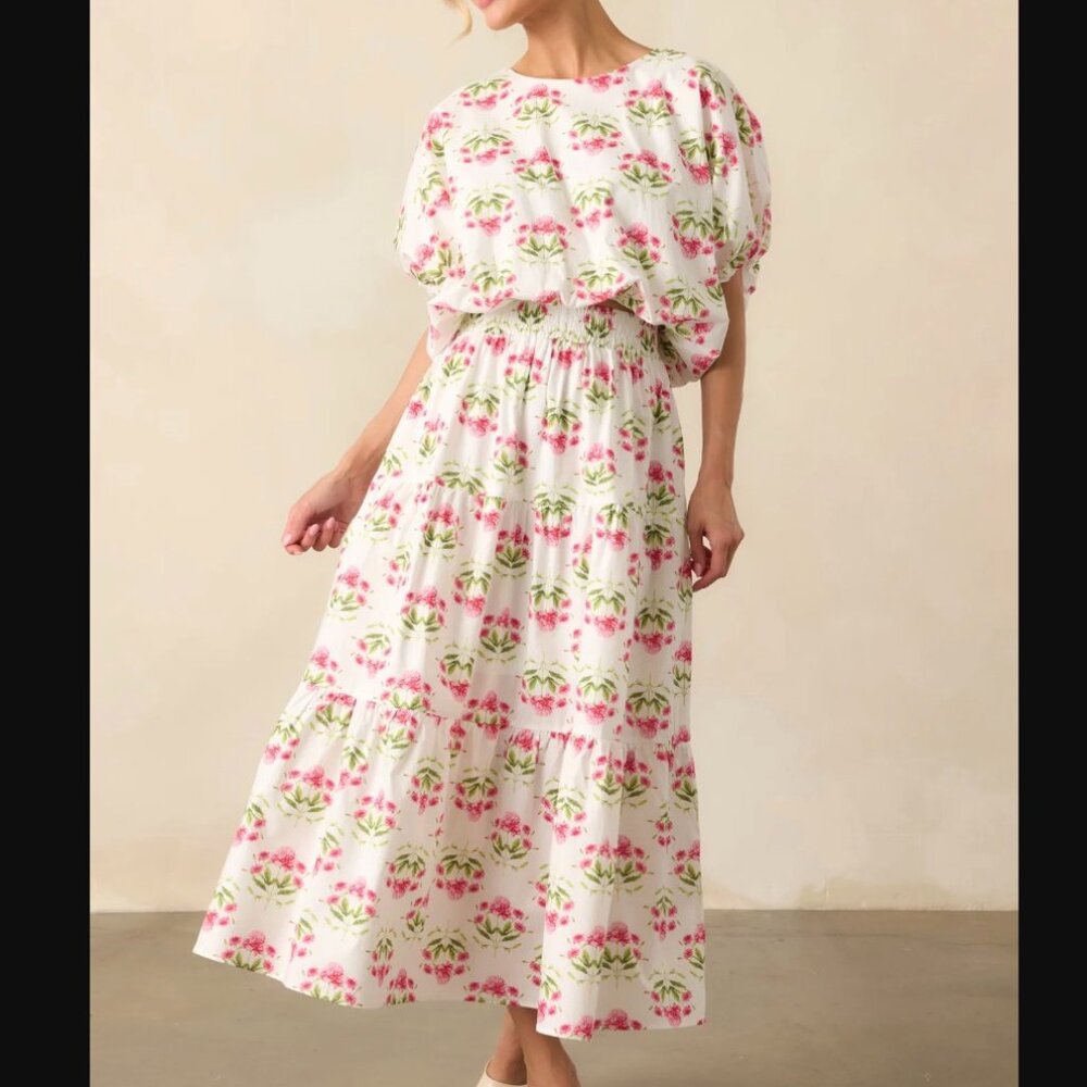 Fabrik 2 Piece Set Floral Tier Maxi Skirt Bubble Hem Crop Top Small Cottage Boho